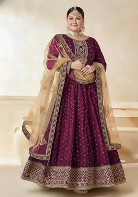 Purple Embroidered Silk Kurta Set
