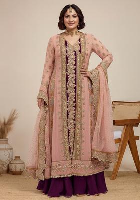 Pink Embroidered Organza Kurta Set