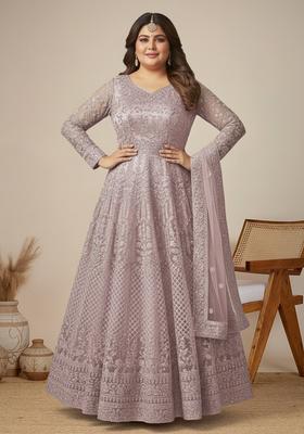Dusty Purple Embroidered Net Kurta Set