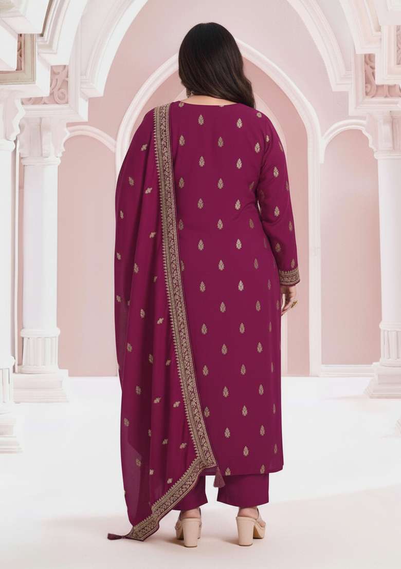 Purple Embroidery Silk Salwar Kameez - Indya