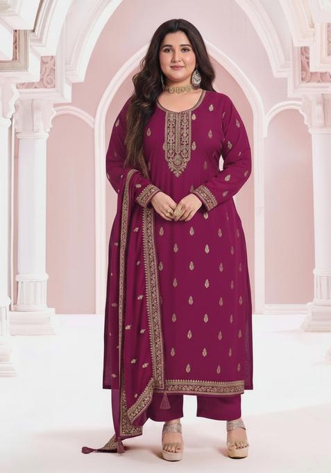 Purple Embroidery Silk Salwar Kameez