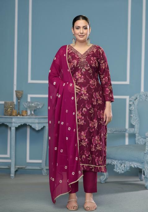 Purple Woven Cotton Salwar Kameez