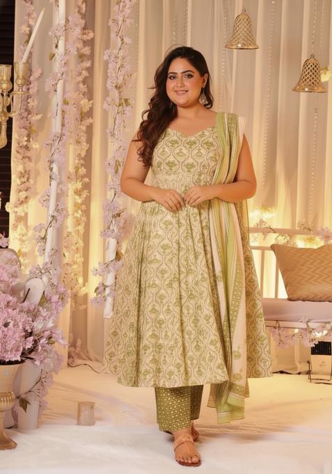 Green Printed Art Silk Salwar Kameez