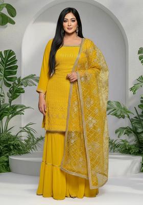 Yellow Embroidery Georgette Kurta Set