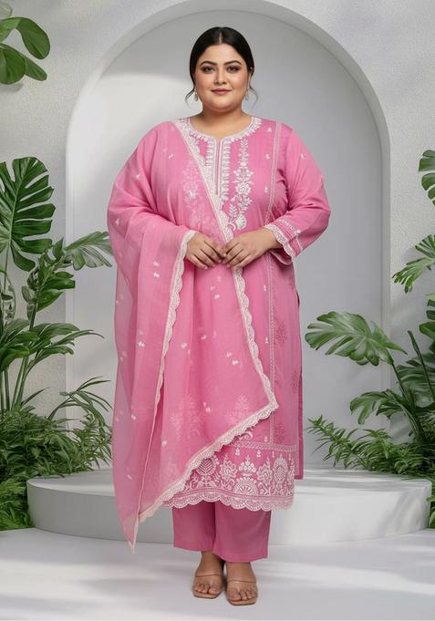 Pink Embroidery Cotton Salwar Kameez