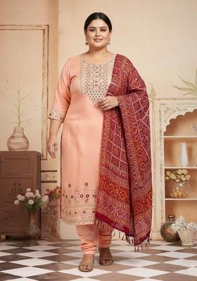 Peach Motif Poly Blend Kurta Set
