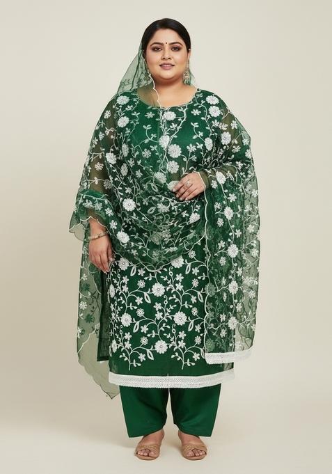 Green Embroidered Organza Kurta Set