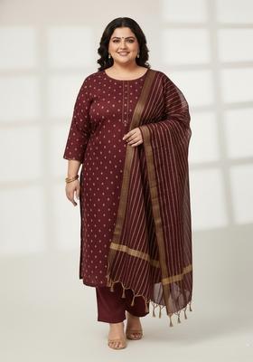 Magenta Motif Poly Blend Kurta Set