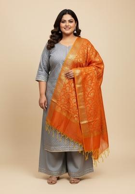 Grey Motif Woven Kurta Set