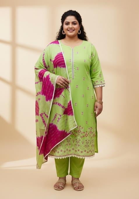 Green Embroidered Georgette Kurta Set