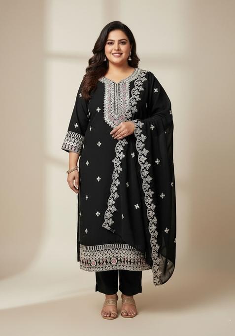 Black Embellished Georgette Kurta Set