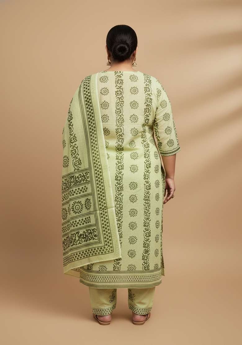 Green Printed Blended Punjabi Suit - Indya