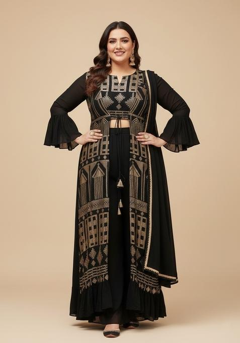 Black Embroidered Georgette Kurta Set