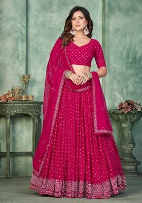 Pink Embroidered Georgette Lehenga Set