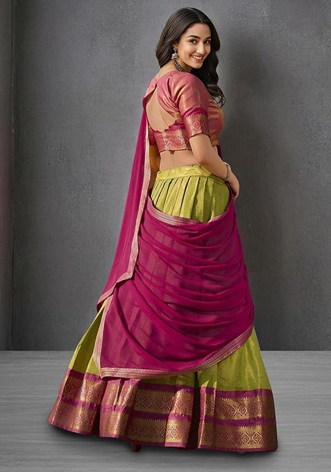 Pista Green Kanchipuram Silk Zari Woven Lehenga Set