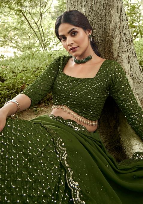 Mehendi Sequin Embroidered Georgette Lehenga Set