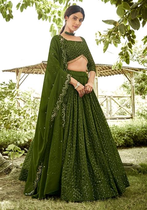 Mehendi Sequin Embroidered Georgette Lehenga Set