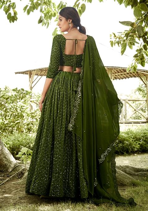 Mehendi Sequin Embroidered Georgette Lehenga Set