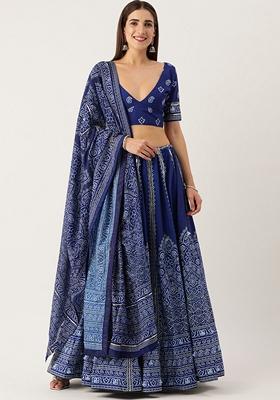 Navy Blue Gota Patti Vaishali Silk Lehenga Set