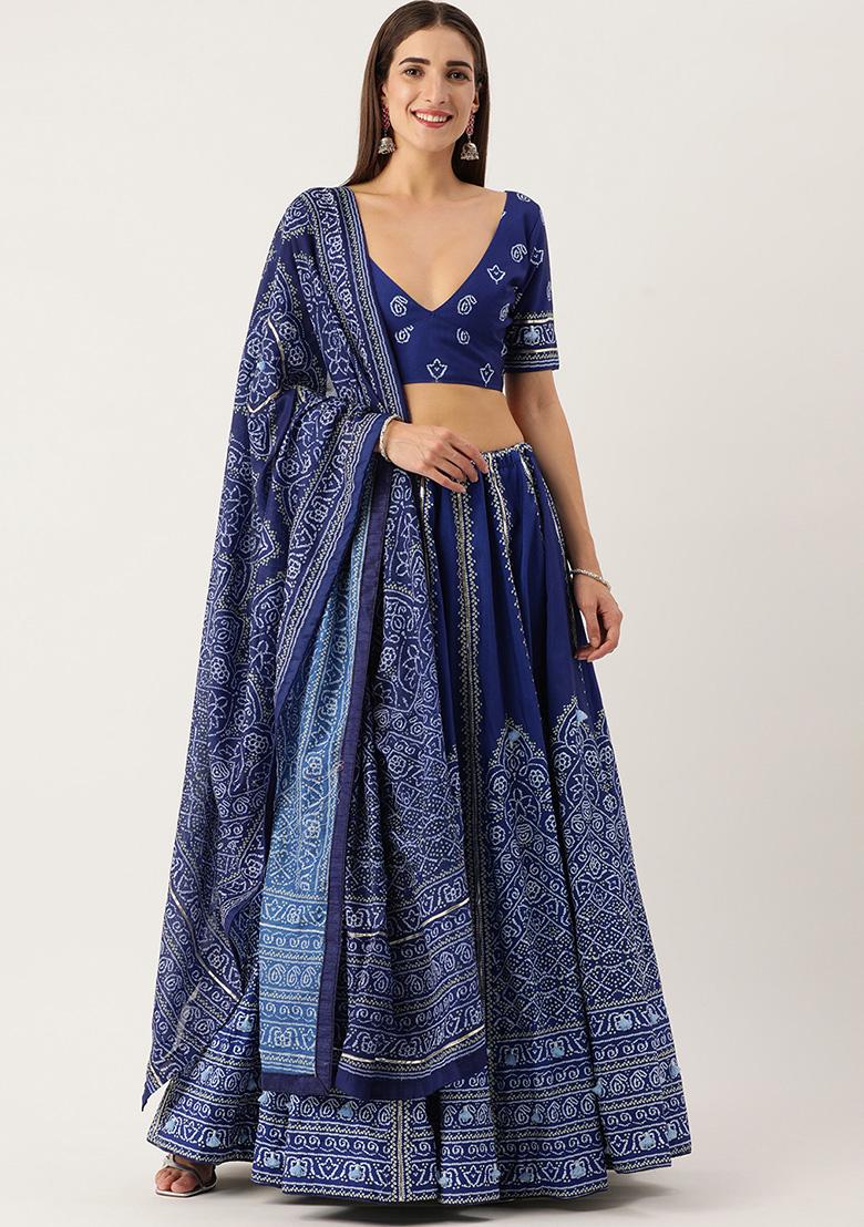 Navy Blue Gota Patti Vaishali Silk Lehenga Set