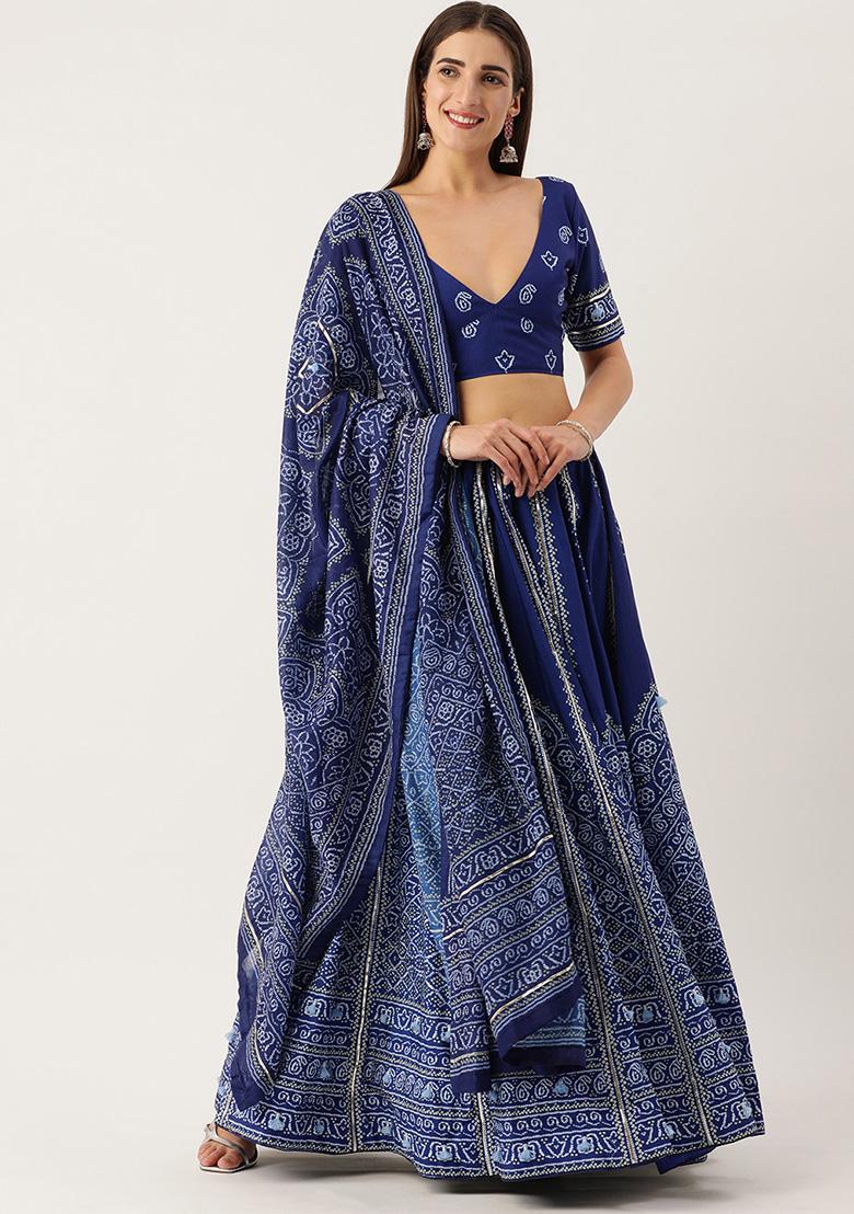 Navy Blue Gota Patti Vaishali Silk Lehenga Set