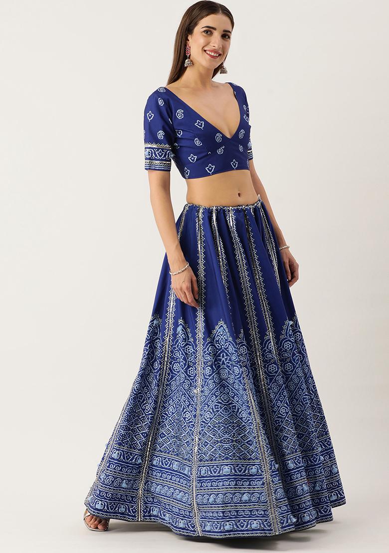 Navy Blue Gota Patti Vaishali Silk Lehenga Set