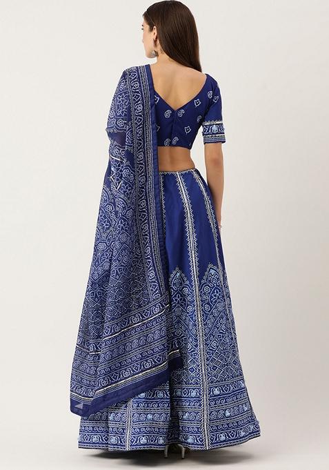 Navy Blue Gota Patti Vaishali Silk Lehenga Set
