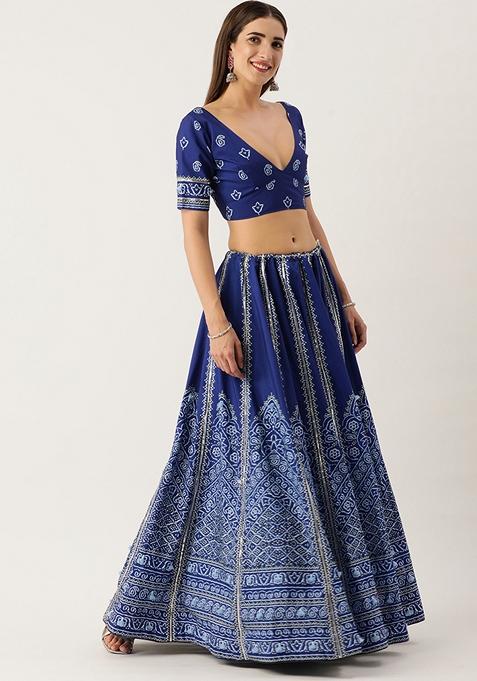 Navy Blue Gota Patti Vaishali Silk Lehenga Set