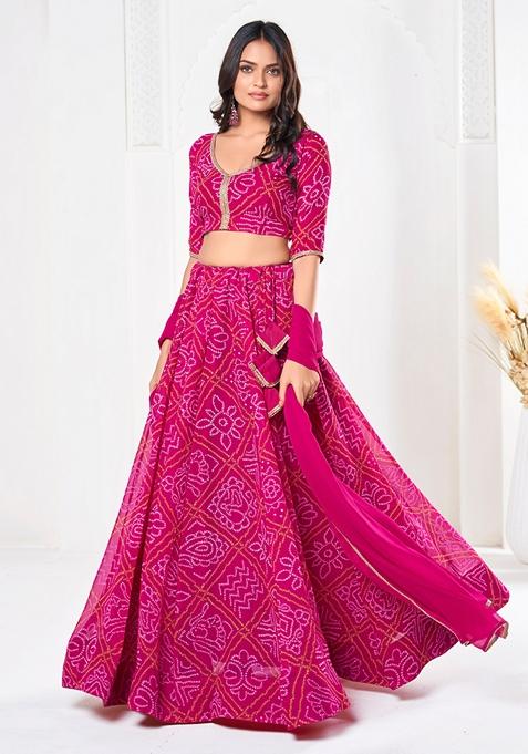 Pink Bandhani Print Georgette Lehenga Set