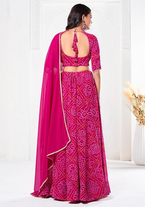 Pink Bandhani Print Georgette Lehenga Set