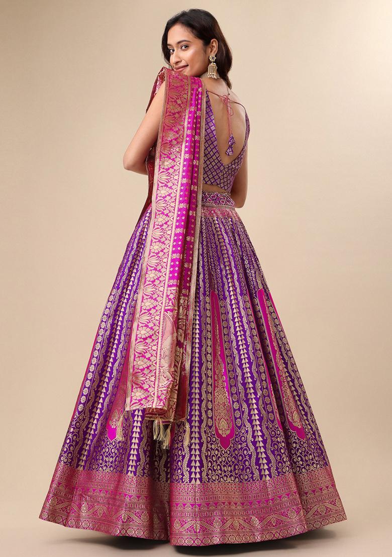 Purple Embroidered Brocade Zari Woven Lehenga Set