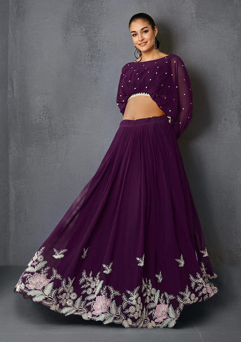Wine Georgette Sequin Embroidered Lehenga Set