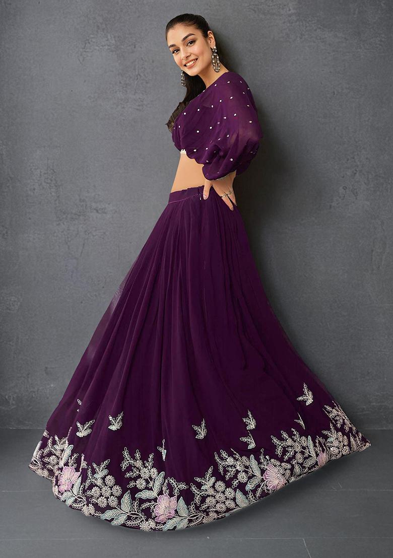 Wine Georgette Sequin Embroidered Lehenga Set