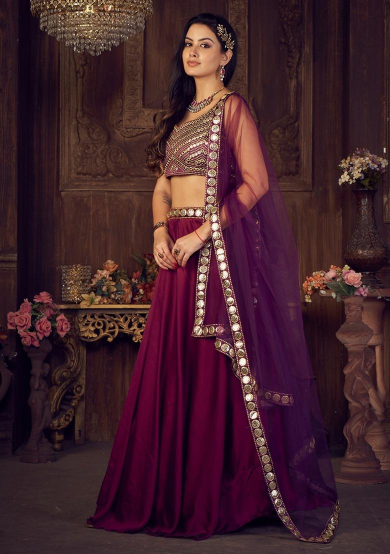Purple Sequin Embroidered Rangoli Silk Lehenga Set