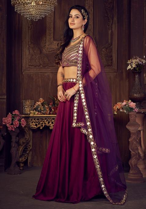 Purple Sequin Embroidered Rangoli Silk Lehenga Set