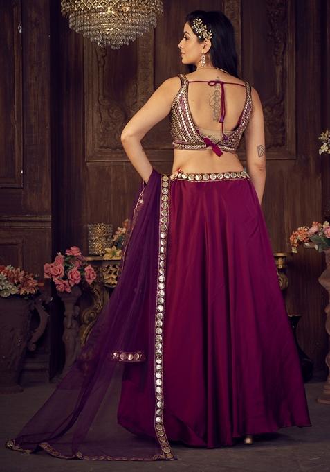 Purple Sequin Embroidered Rangoli Silk Lehenga Set