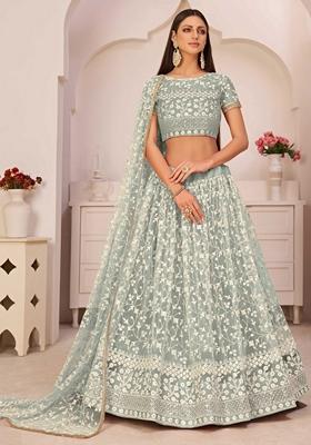 Green Sequin Embroidered Net Lehenga Set