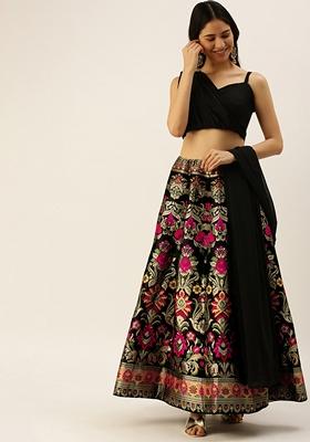 Black Zari Woven Banarasi Silk Lehenga Set