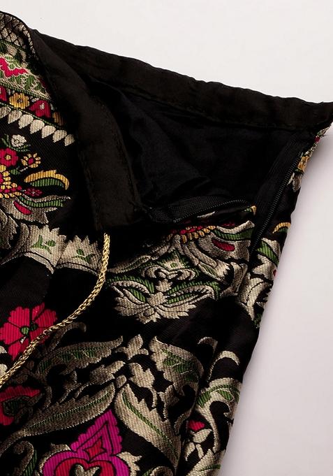 Black Zari Woven Banarasi Silk Lehenga Set