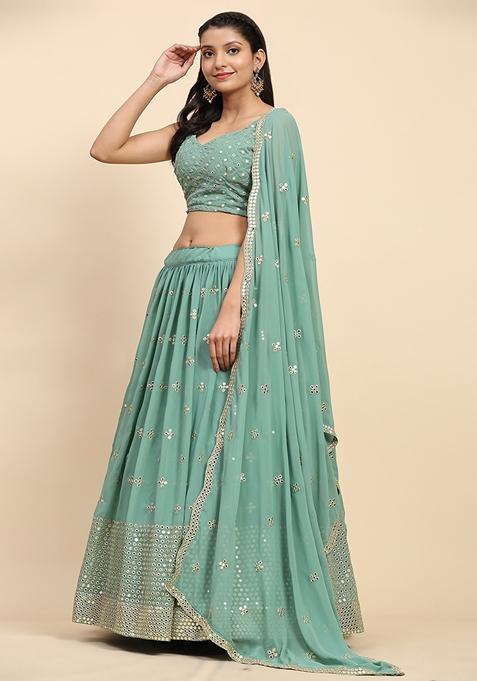 Teal Green Lehenga style Suits Faux Georgette main image 1