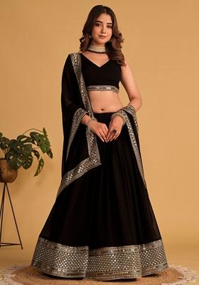 Black Sequin Thread Embroidered Georgette Lehenga Set