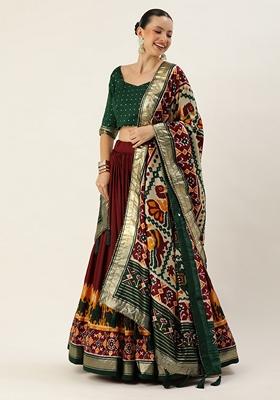 Maroon Patola Print Tussar Silk Lehenga Set