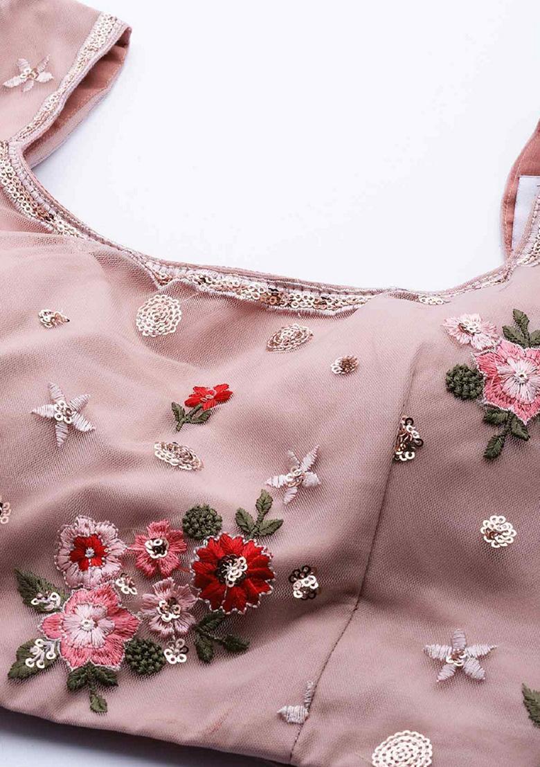 Dusty Pink Sequin Embroidered Soft Net Lehenga Set