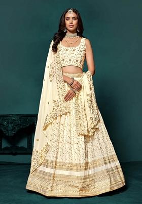 White Zari Sequin Embroidered Georgette Lehenga Set