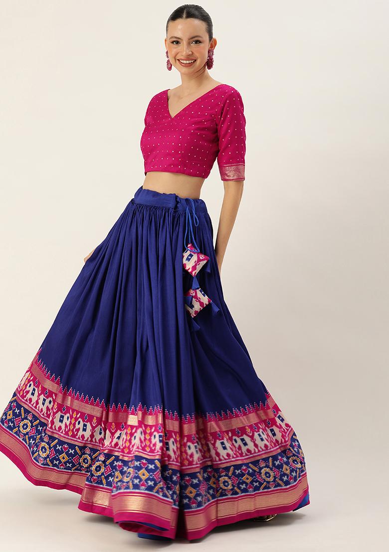 Royal Blue Patola Print Tussar Silk Lehenga Set