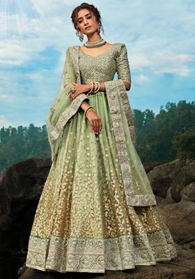 Green Dori Sequin Embroidered Net Lehenga Set