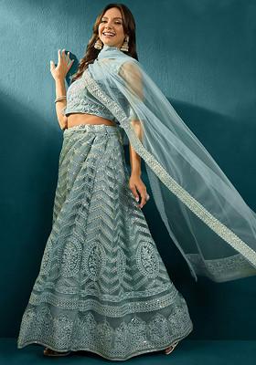 Sky Blue Sequin Embellished Net Lehenga Set