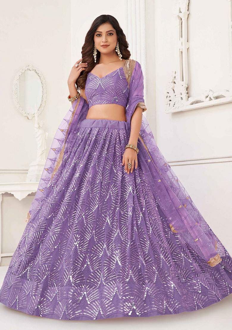 Lavender Thread Sequin Embroidered Net Lehenga Set