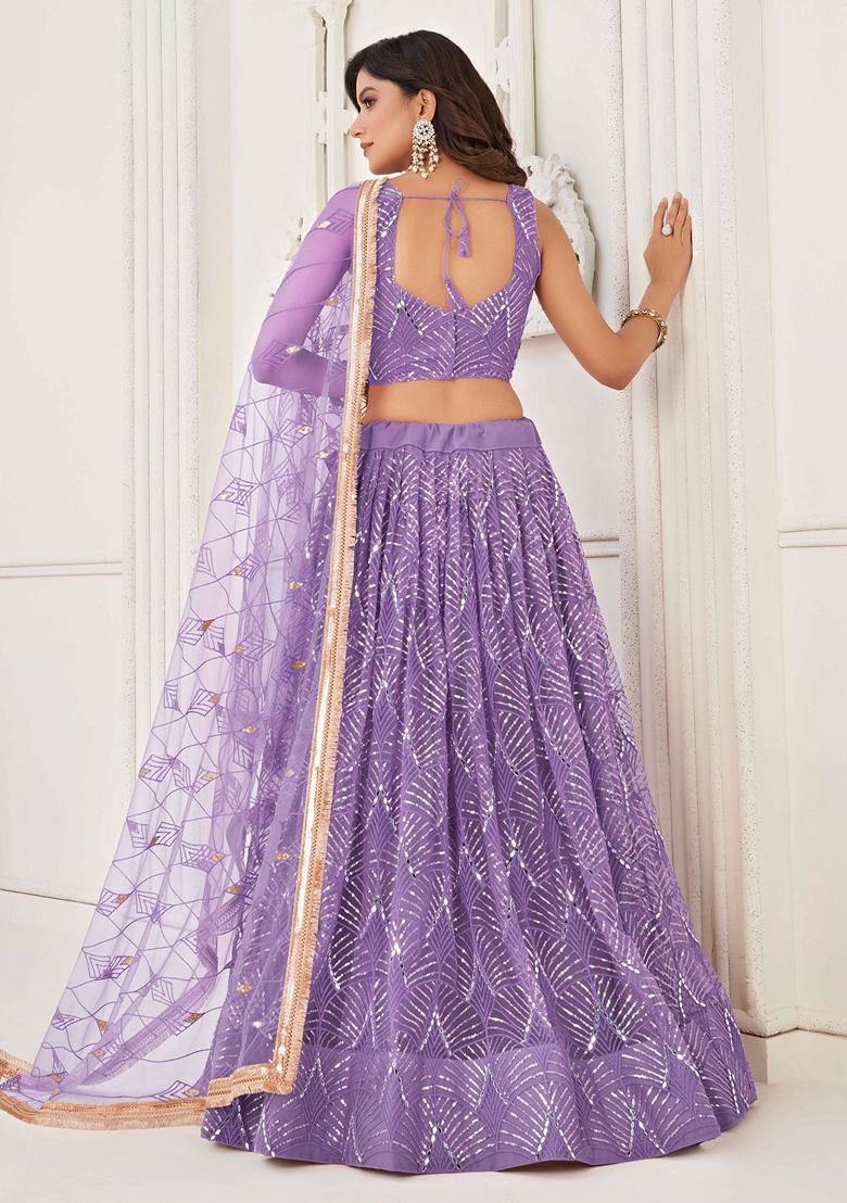 Lavender Thread Sequin Embroidered Net Lehenga Set