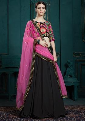 Black Sequin Embroidered Work Lehenga Set